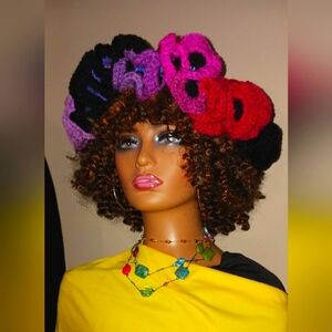 Crochet Ruffle Hat, 22 to 23 inches measurements, Multi-colored